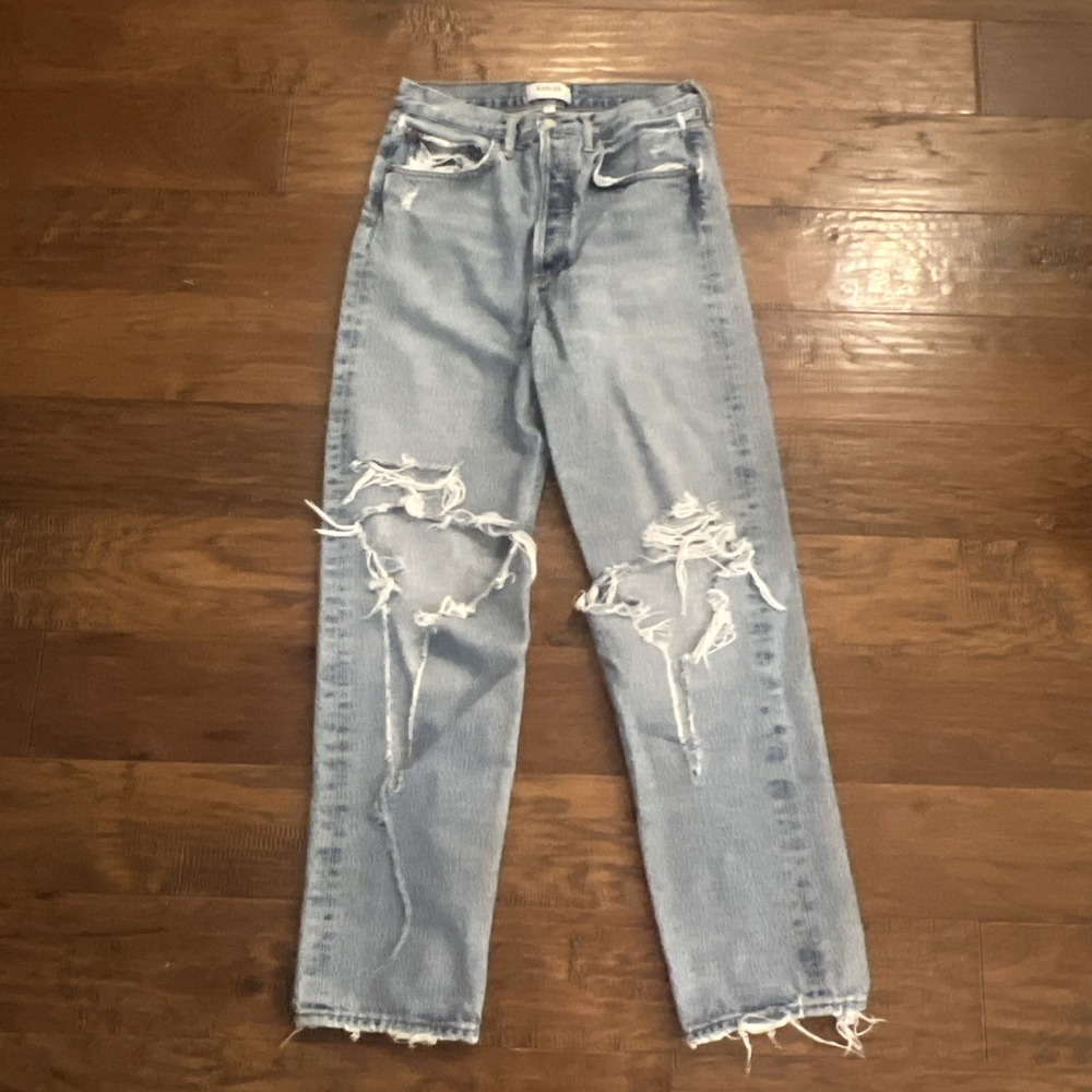 Agolde Jeans Womens Size 25 90s Mid Rise Loose Fit Distressed Blue Denim Pants‎